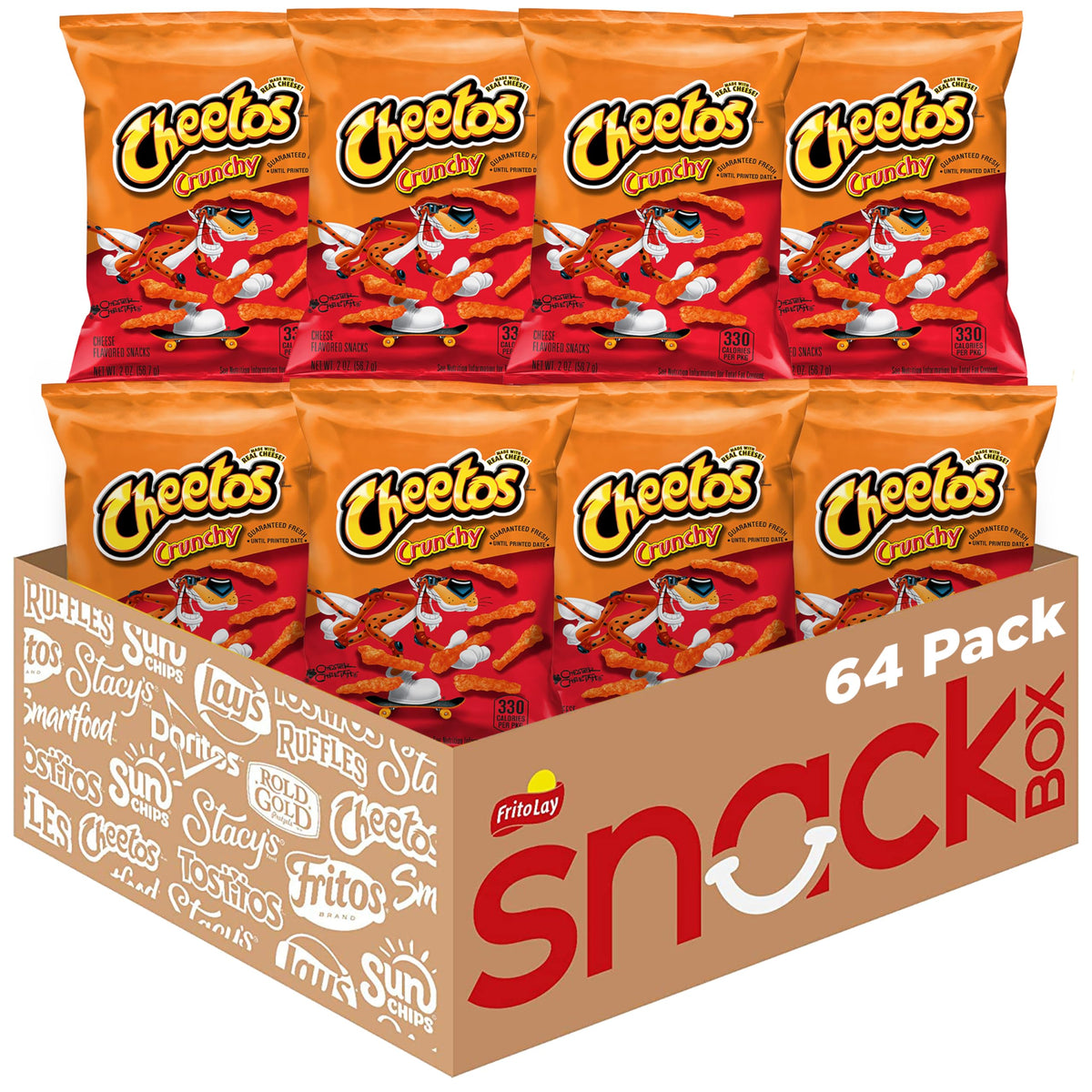 Cheetos Cheese Flavored Snacks bag close-up showing crunchy cheese curls for quick snacking.