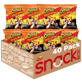 Cheetos Flamin' Hot Crunchy packaging display, convenient 40-pack for on-the-go snacking.