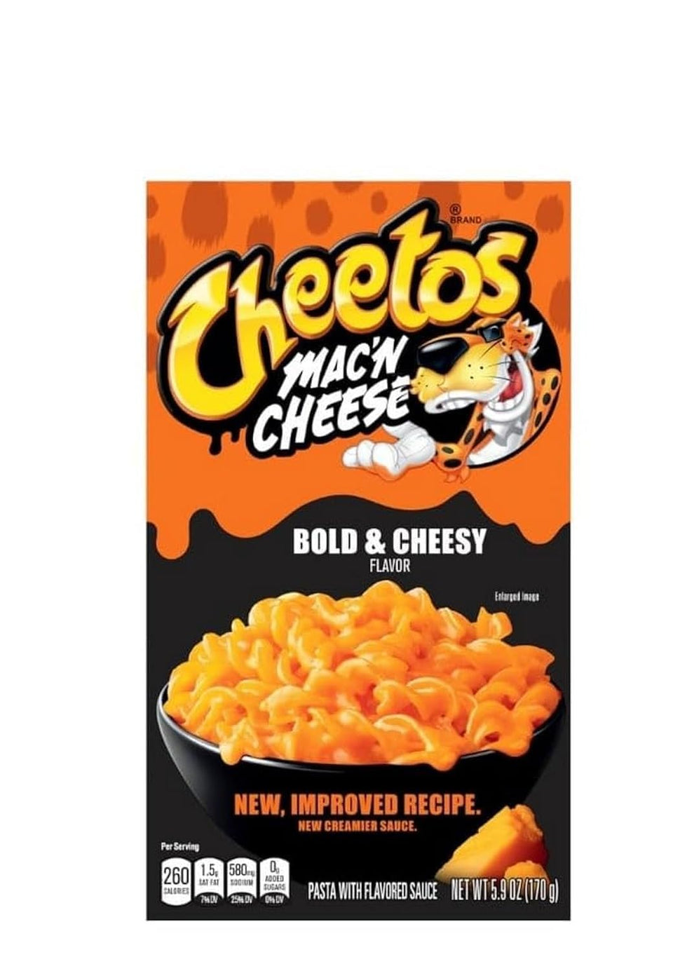 Cheetos Mac N Cheese Bold & Cheesy box front, easy family-friendly dinner option with creamy, crunchy flavor