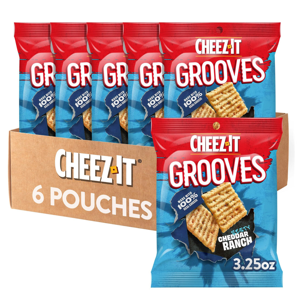 Cheez-It Grooves Zesty Cheddar Ranch crackers with bold flavor and crunch.
