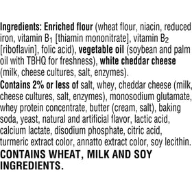 Cheez-It ingredients highlight 100% real white cheddar cheese for bold flavor.