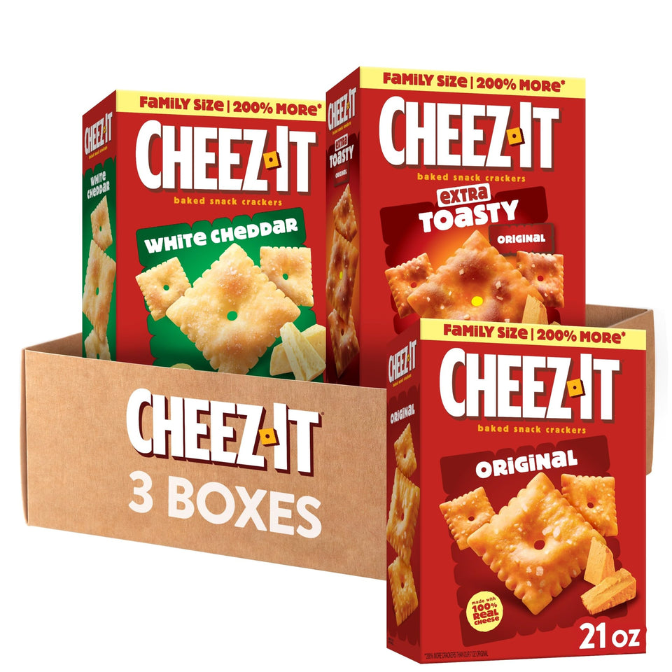 Cheez-It Original crackers close-up showing a crunchy, cheesy bite for lunchboxes.