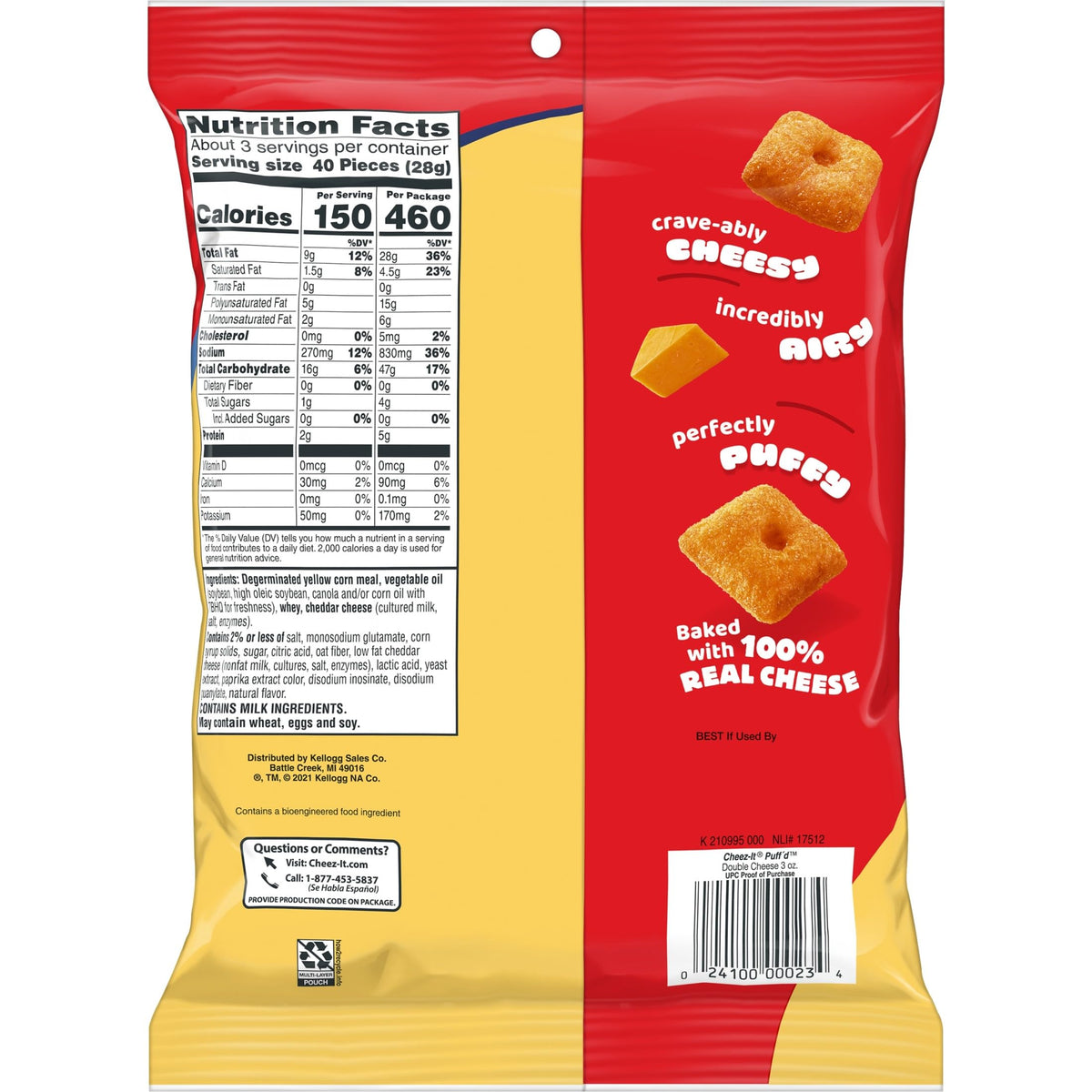 Cheez-It Puff'd Double Cheese baked snack close view highlighting texture.