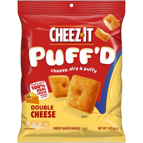 Cheez-It Puff'd Double Cheese crackers crunch in a savory bite.