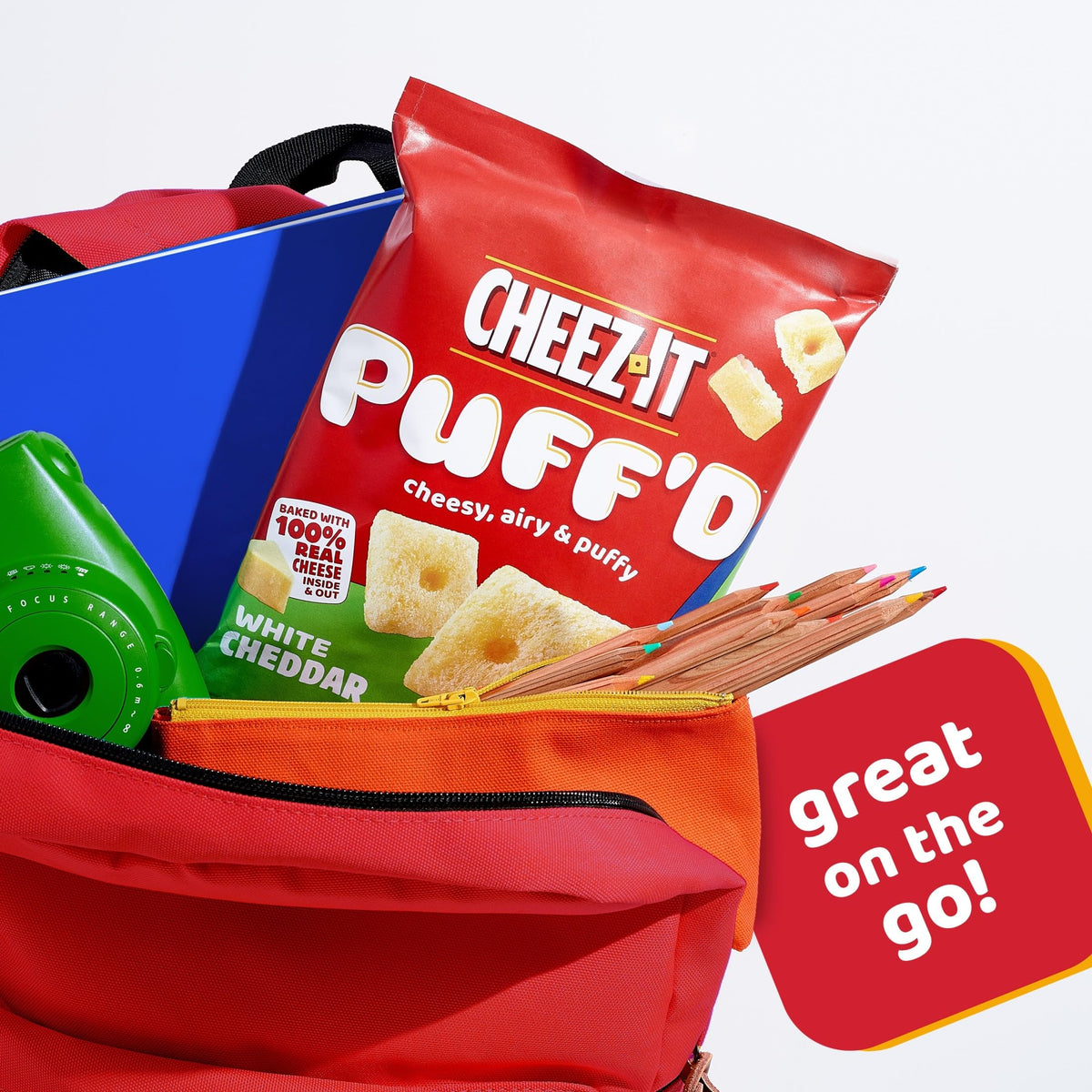 Cheez-It Puff'd White Cheddar bite-size snacks show crisp edges and melt-in flavor