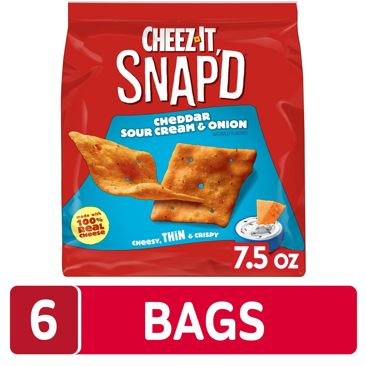 Close-up of Cheez-It Snap'd crackers showing thin, crispy texture for snack time.