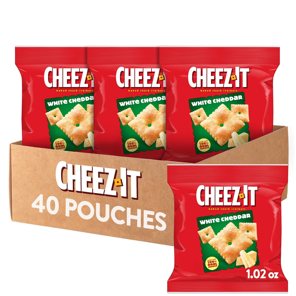 Cheez-It White Cheddar crackers close-up, crispy texture for a quick bite.