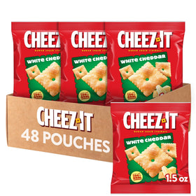 Cheez-It White Cheddar crackers close-up showing crispy bite and real cheese flavor.