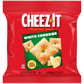 Cheez-It White Cheddar crackers on the go, quick bite during travel.