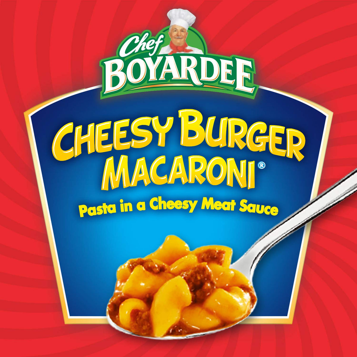 Chef Boyardee Cheesy Burger Macaroni bowl ready to heat in minutes.