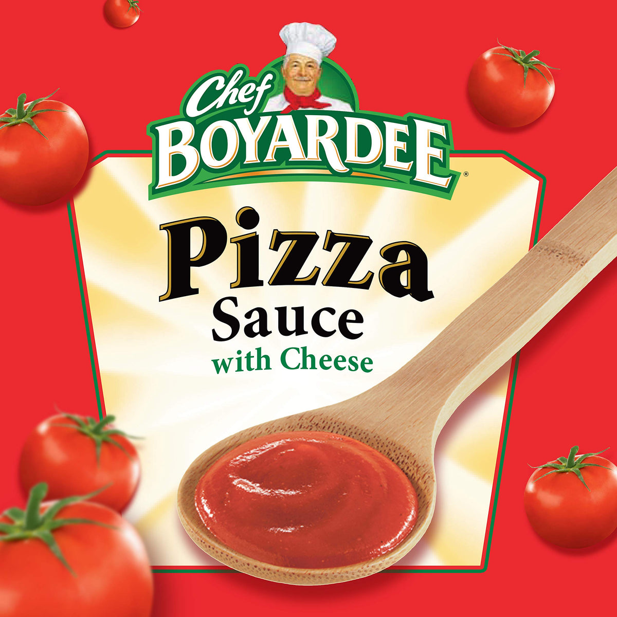 Pouring Chef Boyardee Pizza Sauce with Cheese over pizza dough