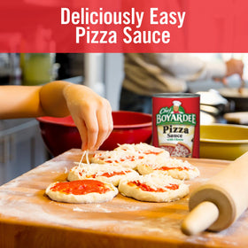 Ready-to-bake pizza scene with Chef Boyardee sauce