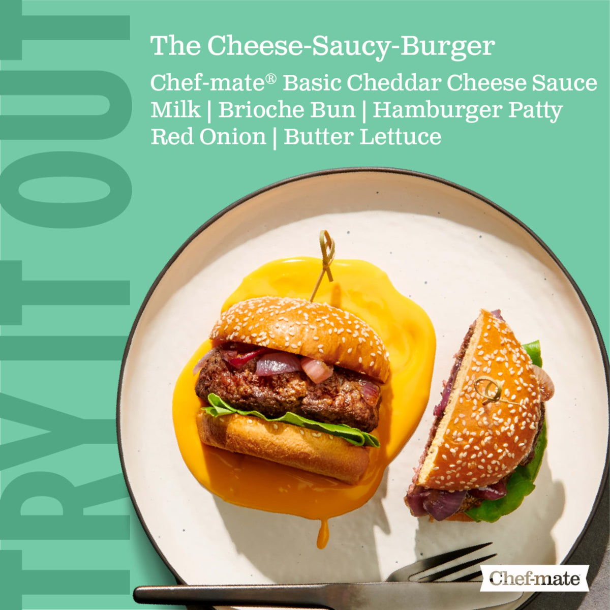 Brunch plate drizzled with Chef-mate cheddar sauce for versatile topping.