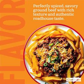 Chef-mate beef chili no beans served in a bowl showing hearty texture