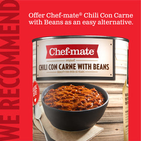 Chef-mate beef chili served with rustic whole-grain roll