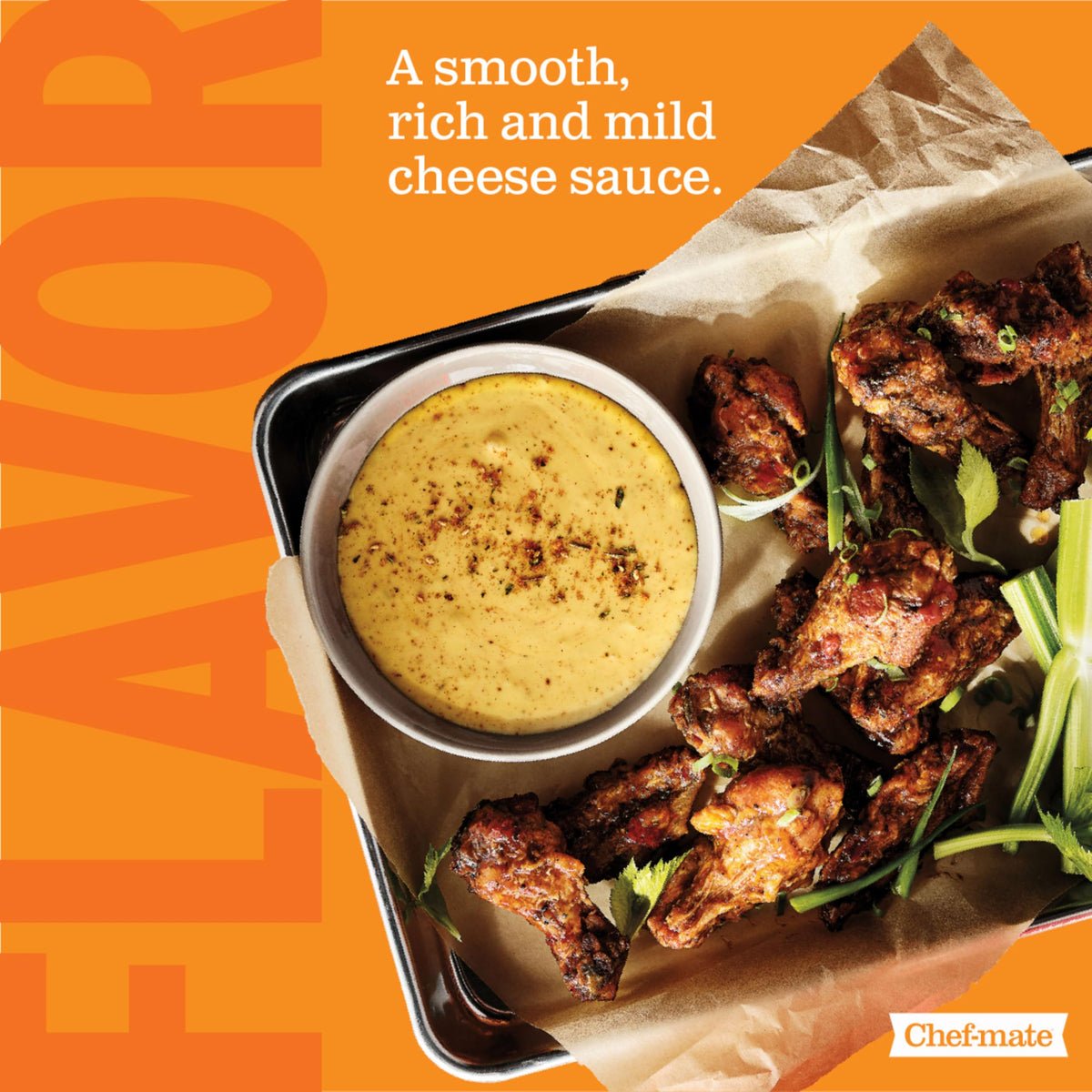 Ingredients of Chef-mate Golden Cheddar Cheese Sauce highlight real cheese and natural color