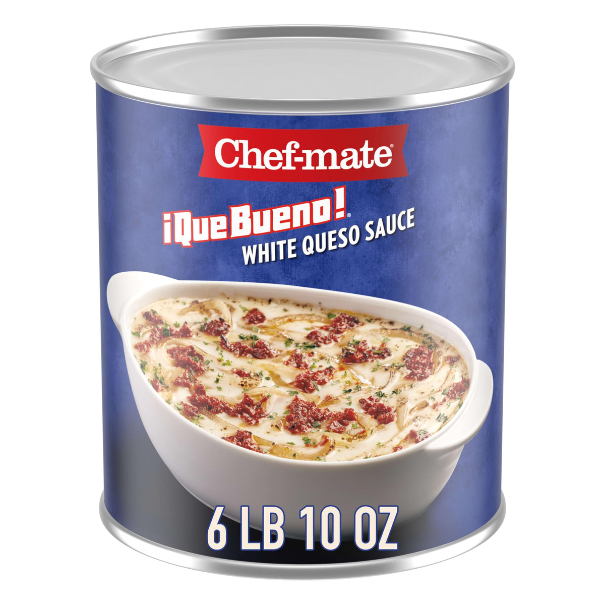 Chef-mate Que Bueno White Queso Sauce bottle showing rich creamy blend for dipping