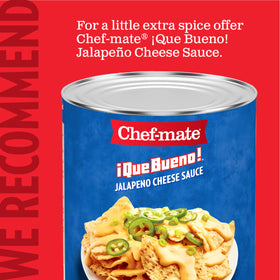 Chef-mate Que Bueno White Queso Sauce swirl with tortillas for a creamy queso