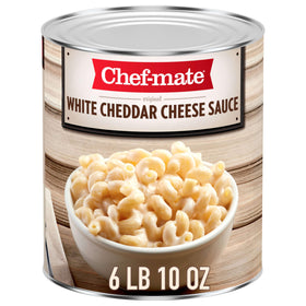 Chef-Mate White Cheddar Cheese Sauce can front view, shelf-stable bulk option for kitchens