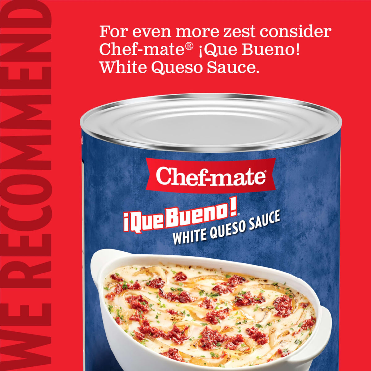 Restaurant-style plated dish featuring Chef-Mate cheddar sauce as finish