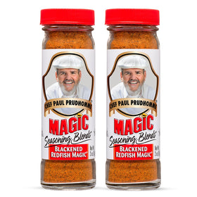 Chef Paul Prudhomme's Blackened Redfish seasoning canister showcases bold Cajun flavor for home cooking