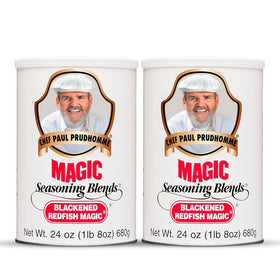 Chef Paul Prudhomme's Blackened Redfish Seasoning pack shot highlights bold Cajun flavor