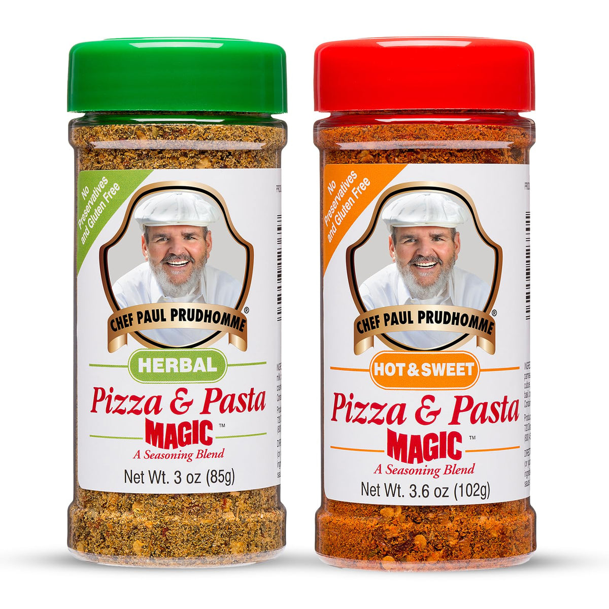Chef Paul Prudhomme's Hot & Sweet Pizza & Pasta Magic bottle pour boosts bold flavor