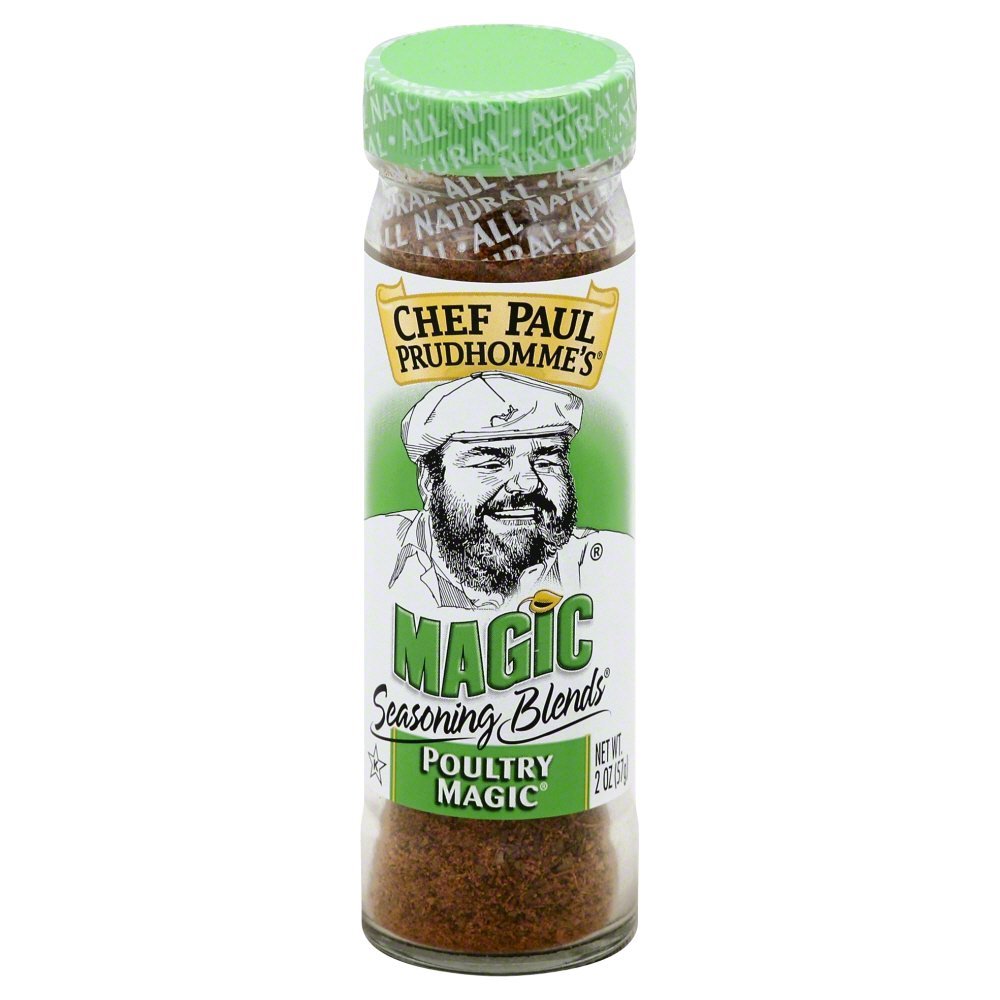 Chef Paul Prudhomme's Poultry Magic Seasoning bottle pouring for flavorful poultry dishes