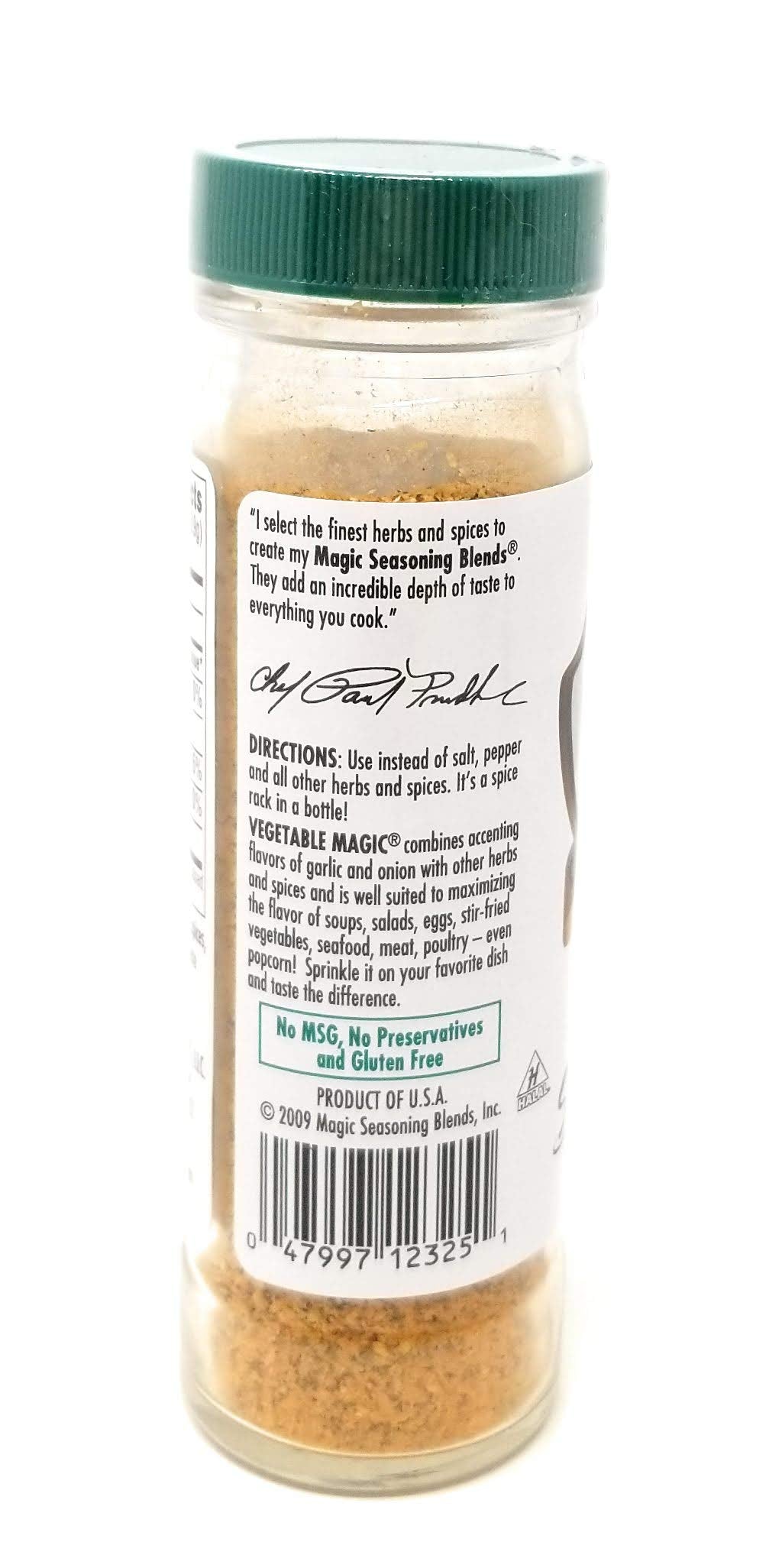 Chef Paul Prudhomme's Vegetable Magic Seasoning being poured for rich veggie flavor.