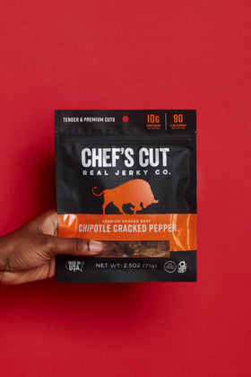 Chef's Cut Real Jerky Smoked Texture conveys bold flavor and aroma.