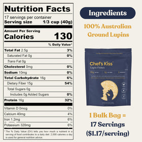 Open Chef's Kiss Lupin Flakes bag ready to pour into a recipe