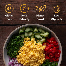 Chef's Kiss Lupin Flakes with vegetables in a colorful bowl