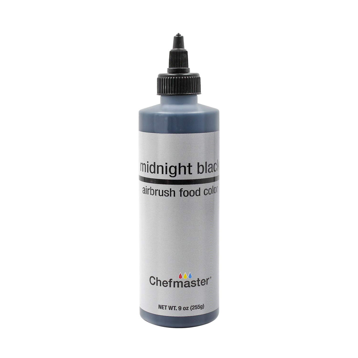 Chefmaster Midnight Black airbrush spray for vivid cake detailing and precise color.