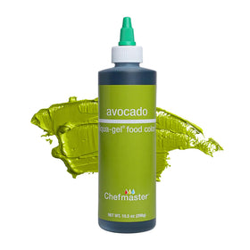 Chefmaster Avocado Liqua-Gel bottle pour enables precise icing color control.