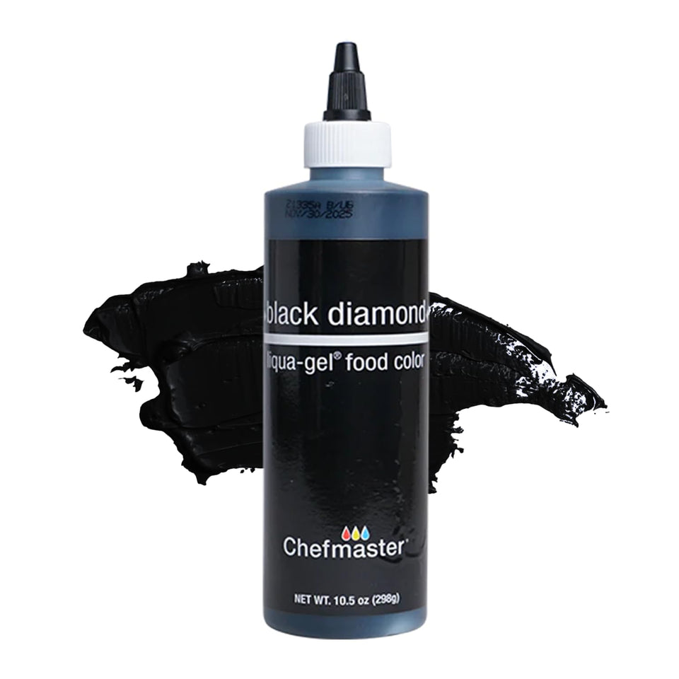 Chefmaster Black Diamond Liqua-Gel bottle front for bold, fade-resistant icing color
