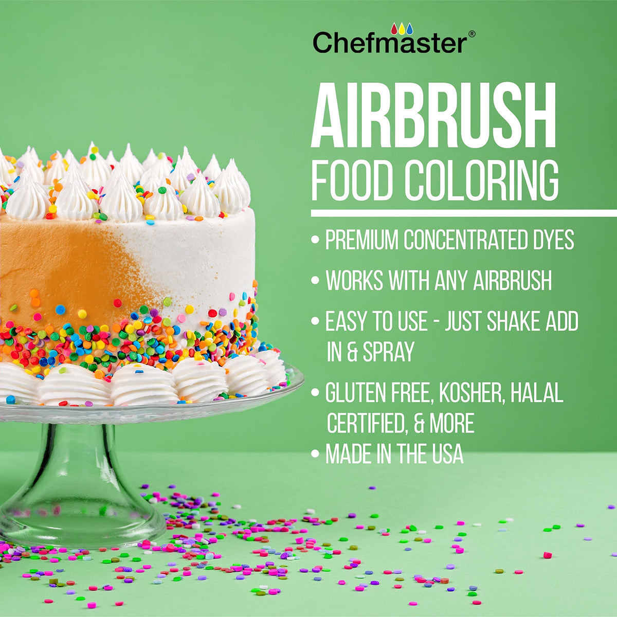 Chefmaster color application on cake demonstrates precise airbrush work