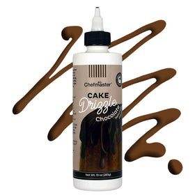 Chefmaster chocolate drizzle bottle for cake decorating with glossy finish.