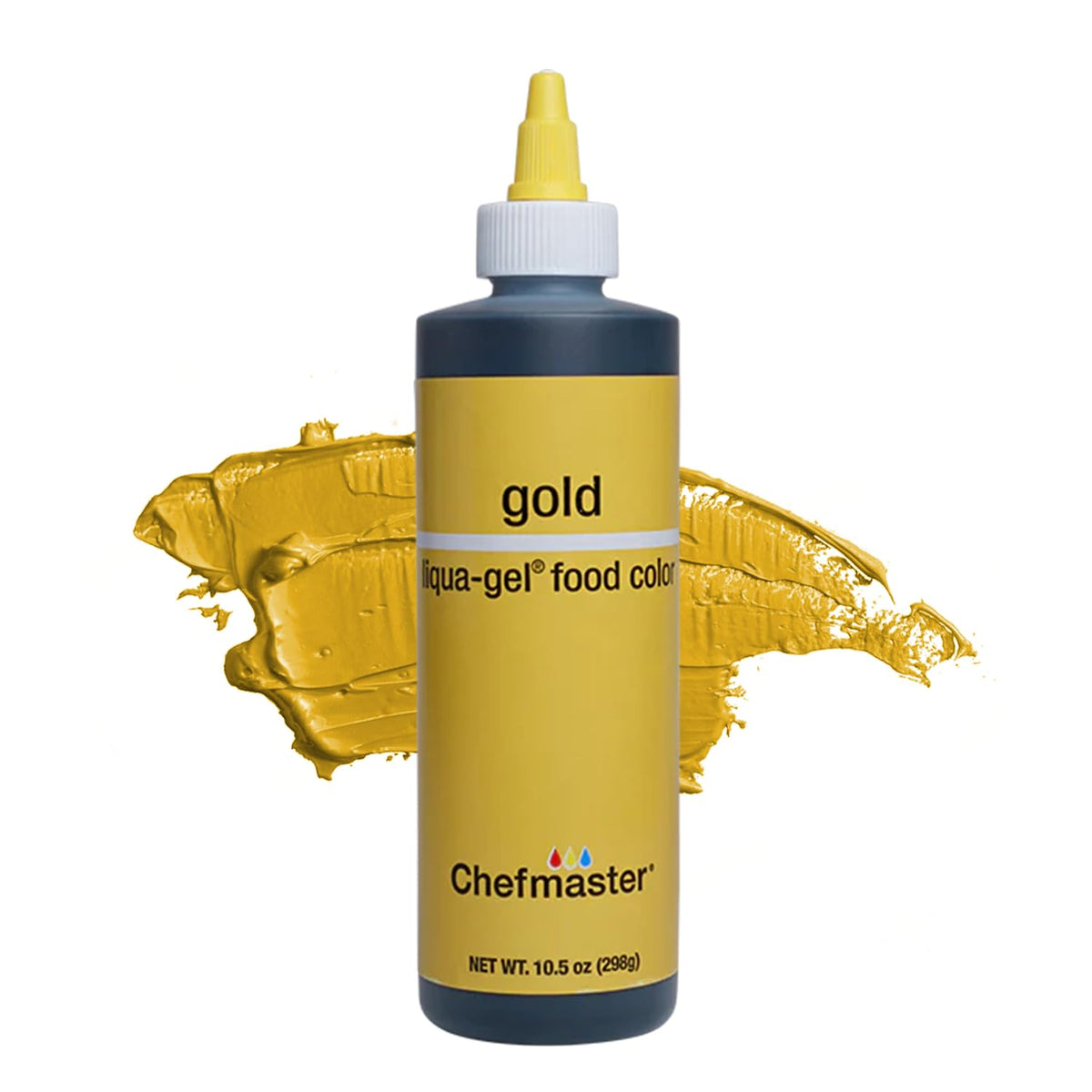 Chefmaster Gold Liqua-Gel bottle pour demonstrates precise control for vibrant icing
