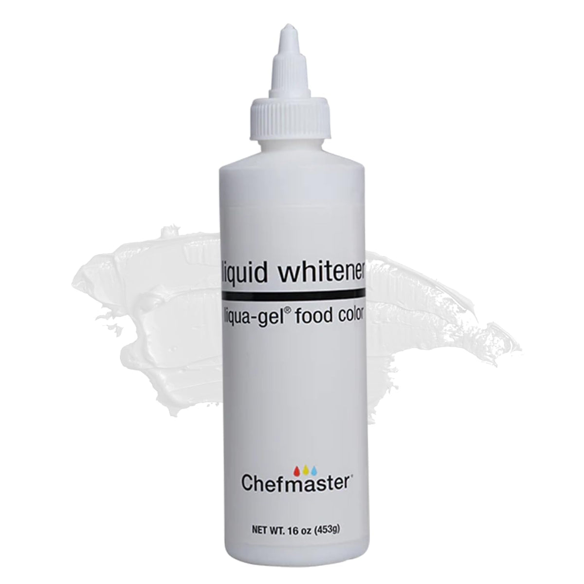 Chefmaster Liqua-Gel bottle pour for precise control in bright white icing
