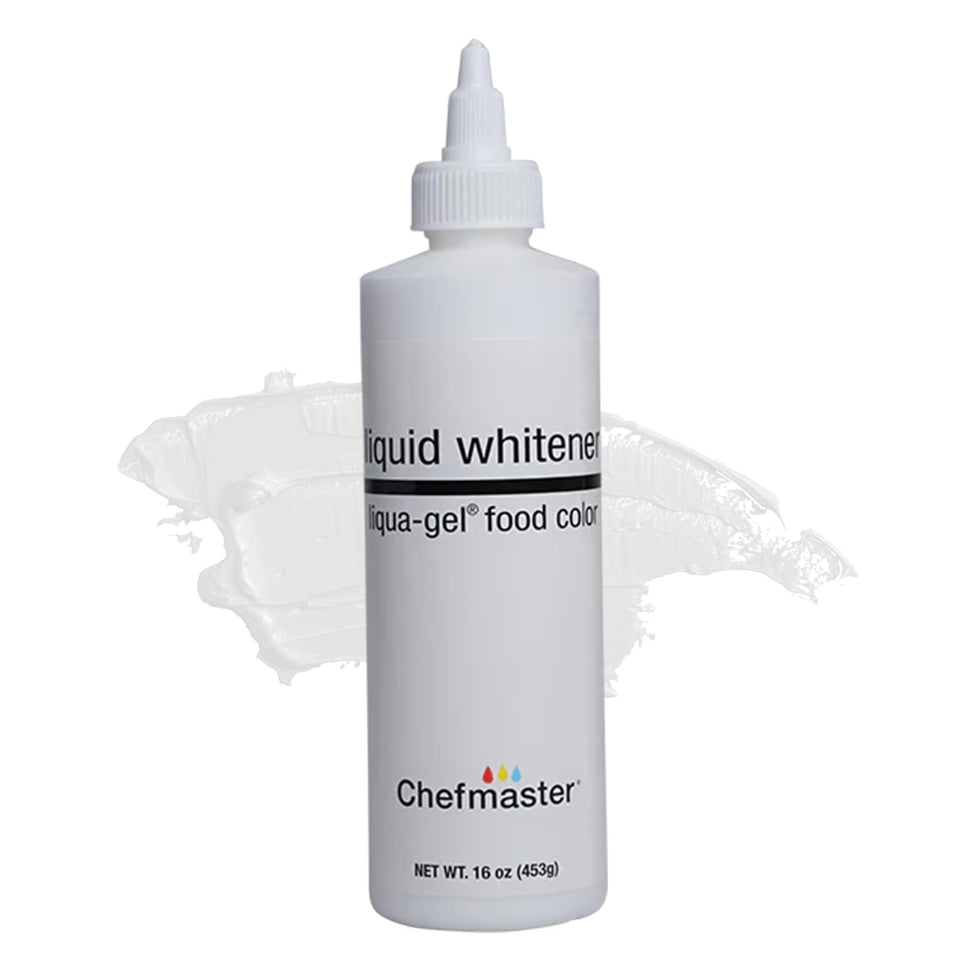 Chefmaster Liqua-Gel bottle pour for precise control in bright white icing