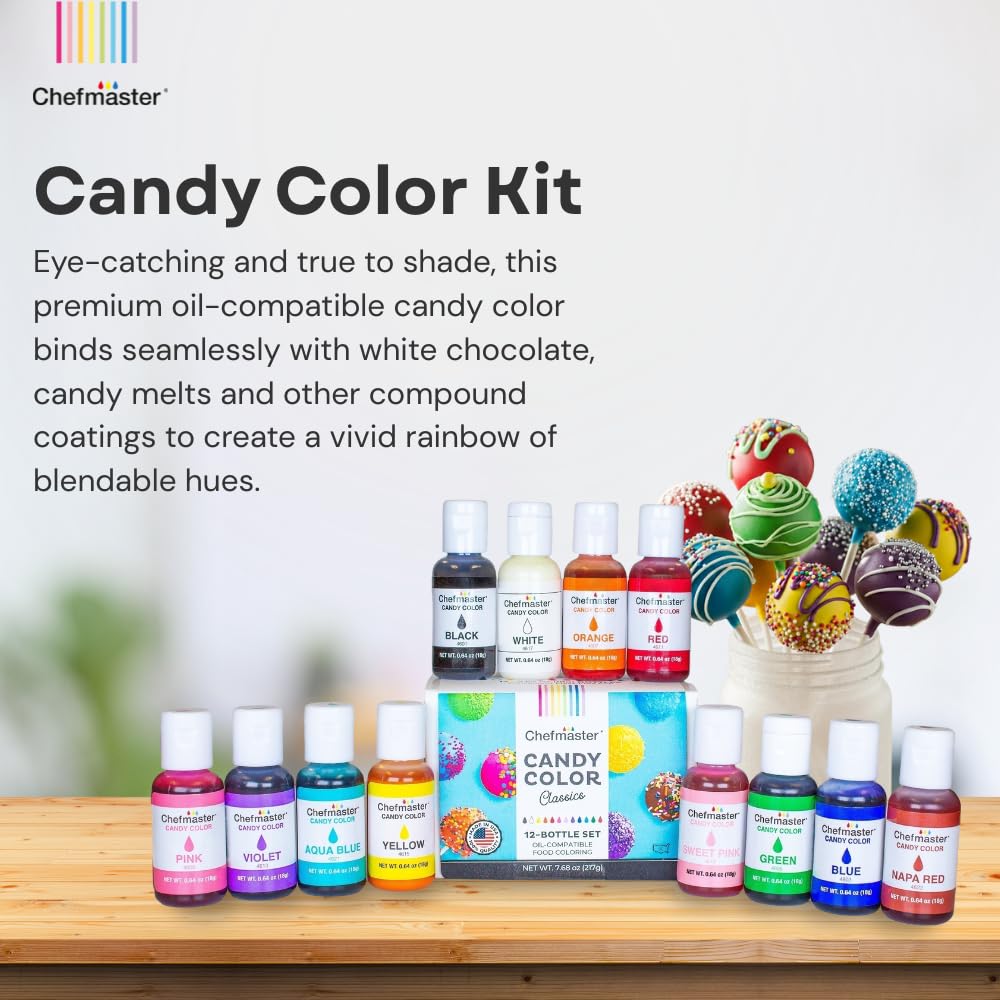 Chefmaster liquid candy colors for dipping and coating confectionery