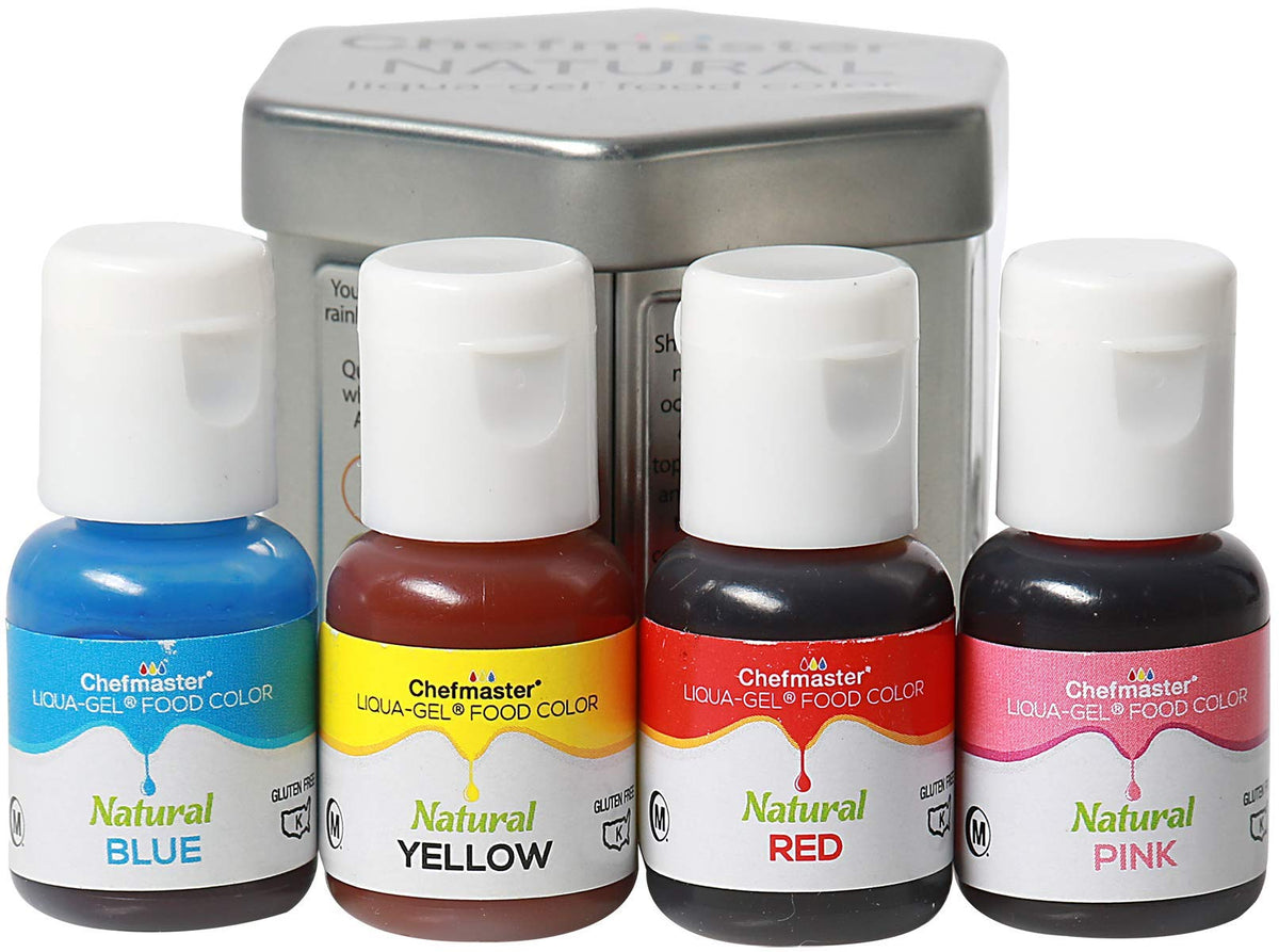 Chefmaster Natural Liqua-Gel 4-pack tubes ready for precise color blending.