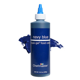 Chefmaster Navy Blue Liqua-Gel bottle highlights vibrant color for icing applications.