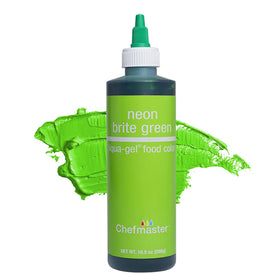 Chefmaster Neon Green Liqua-Gel bottle used for bold cake decorating and icing
