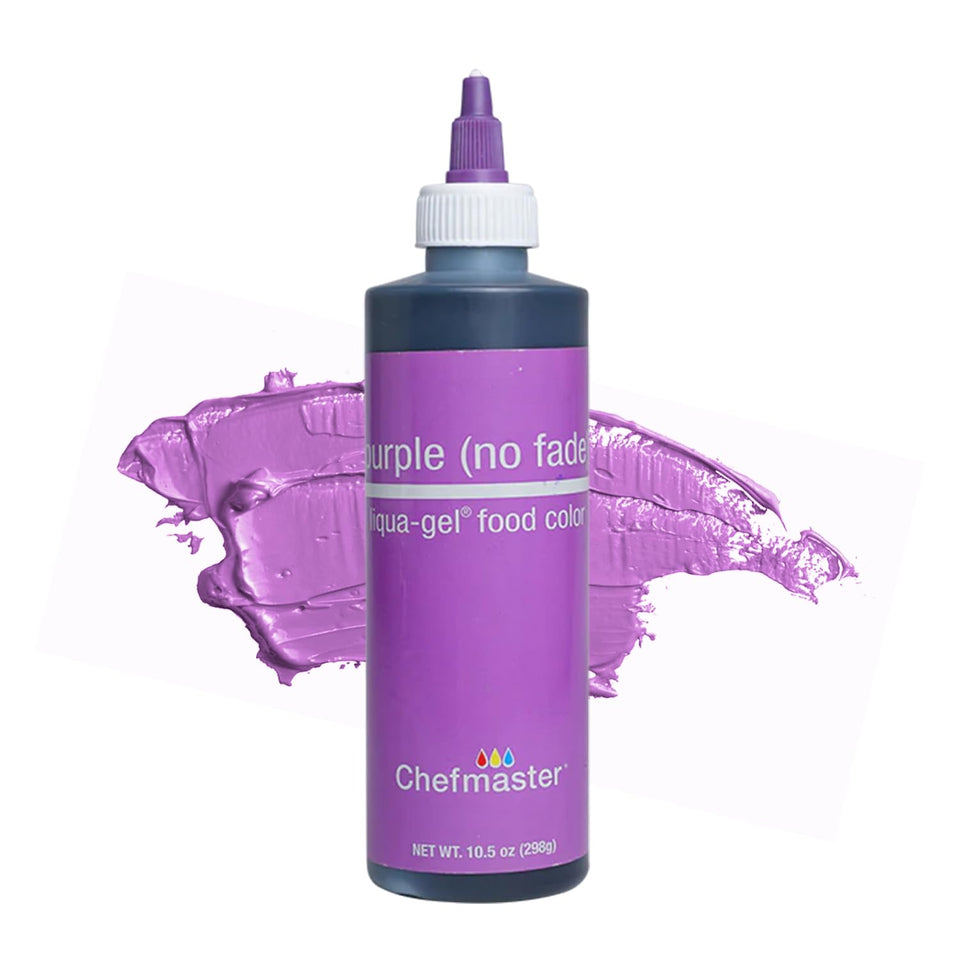 Chefmaster Purple Liqua-Gel bottle for vivid icing and fondant color.