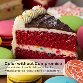 Chefmaster red batter color adds bright hue without taste change.
