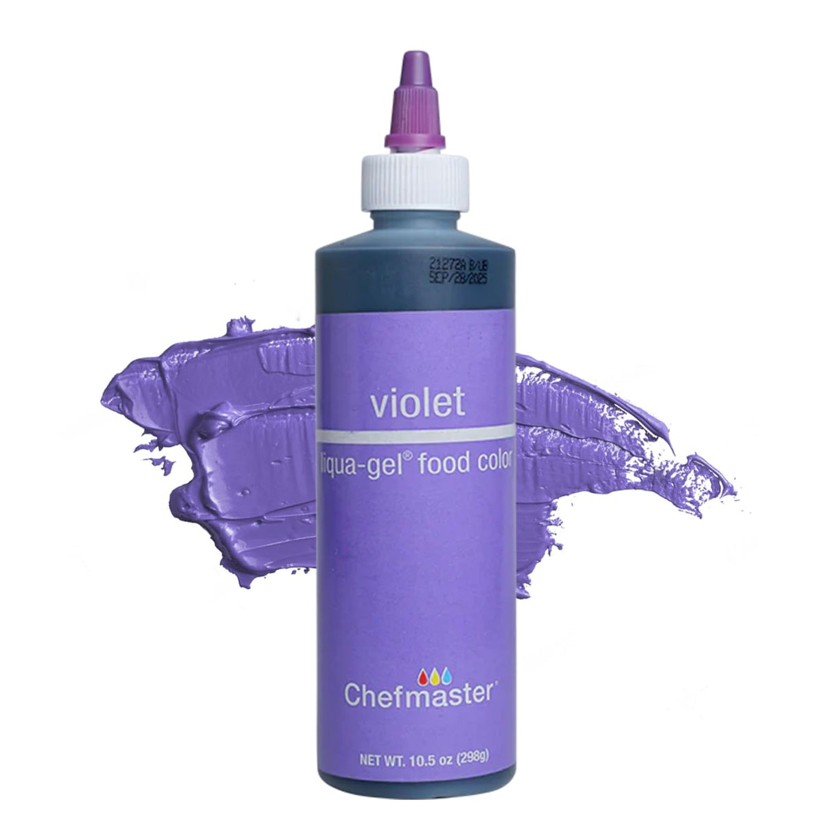 Chefmaster Violet Liqua-Gel bottle ready for vibrant color tinting of icing.