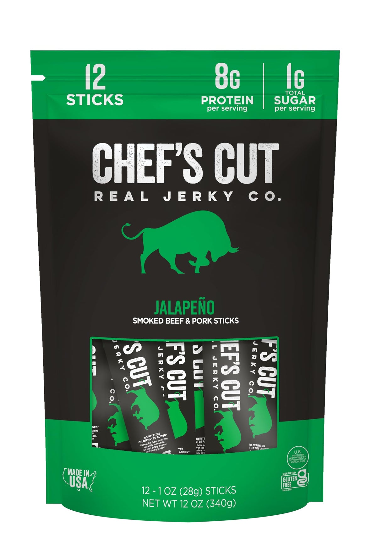 Chefs Cut real jerky jalapeño stick delivers bold heat for on-the-go snacking.