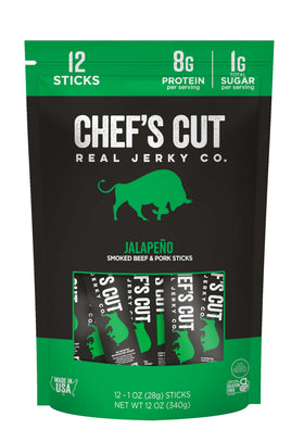 Chefs Cut real jerky jalapeño stick delivers bold heat for on-the-go snacking.