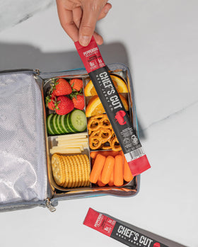 Chef's Cut Real Turkey Jerky gym bag snack for keto and gluten-free diets.